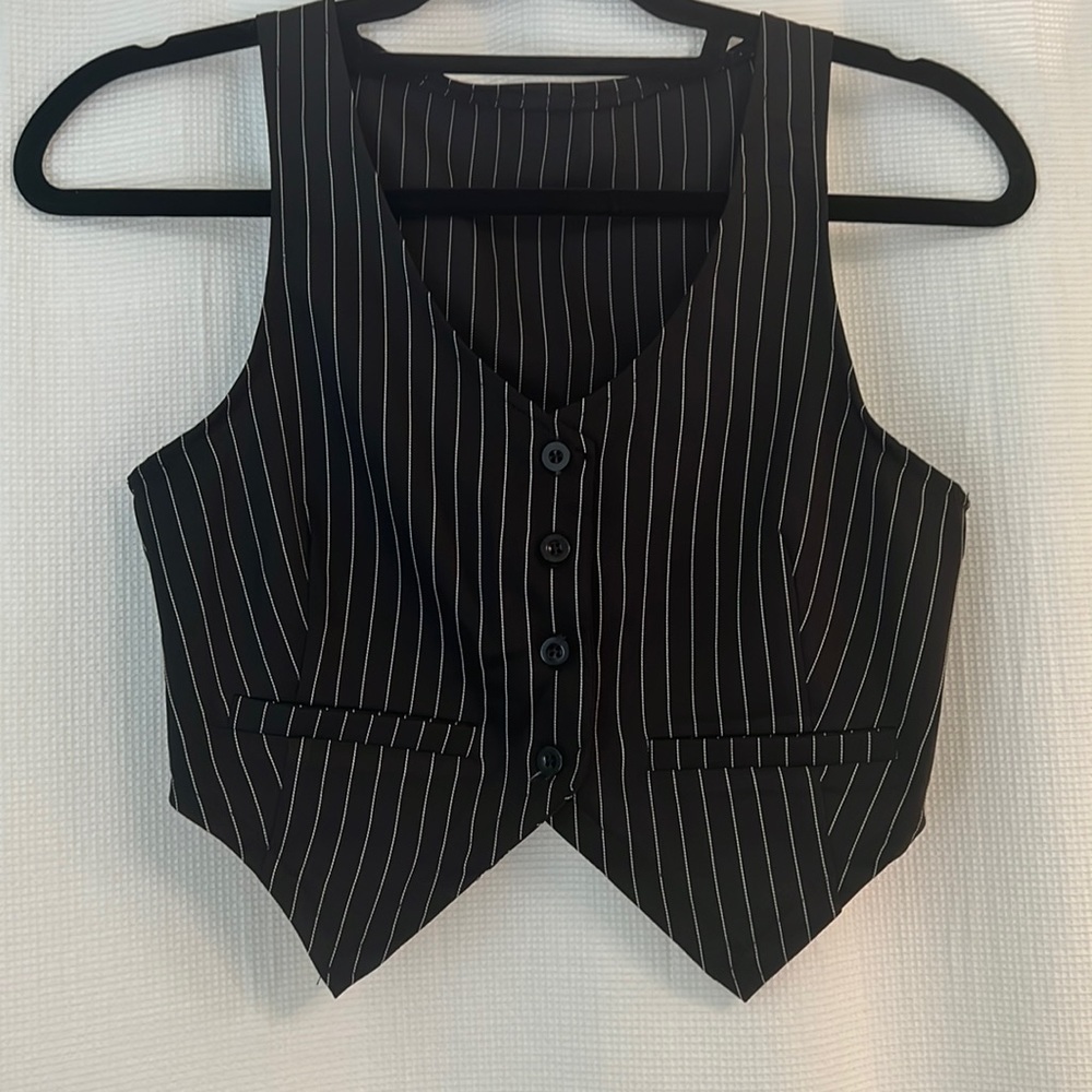 Black & White Striped Vest and Skirt Set